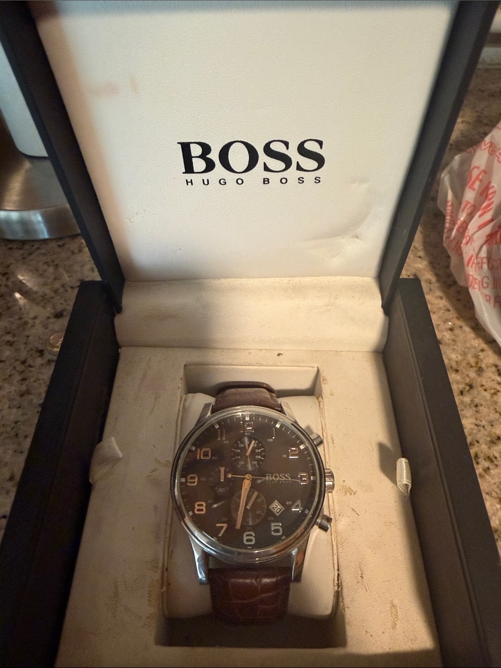 Hugo Boss Brown Dial Watch with Brown Leather Strap